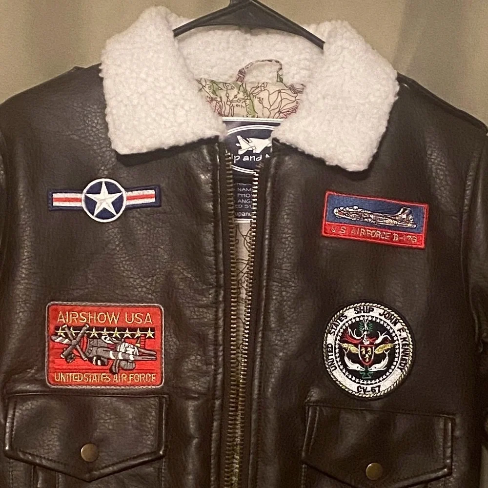 Up and Away USAF Junior Type A-2 Bomber Jacket Faux Leather W/Patches size 7 NWT